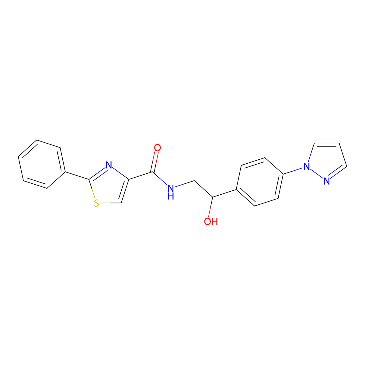 N-{2-hydroxy-2-[4-(1H-pyrazol-1-yl)phenyl]ethyl}-2-phenyl-1,3-thiazole-4-carboxamide molecular structure, CAS 2415541-06-7