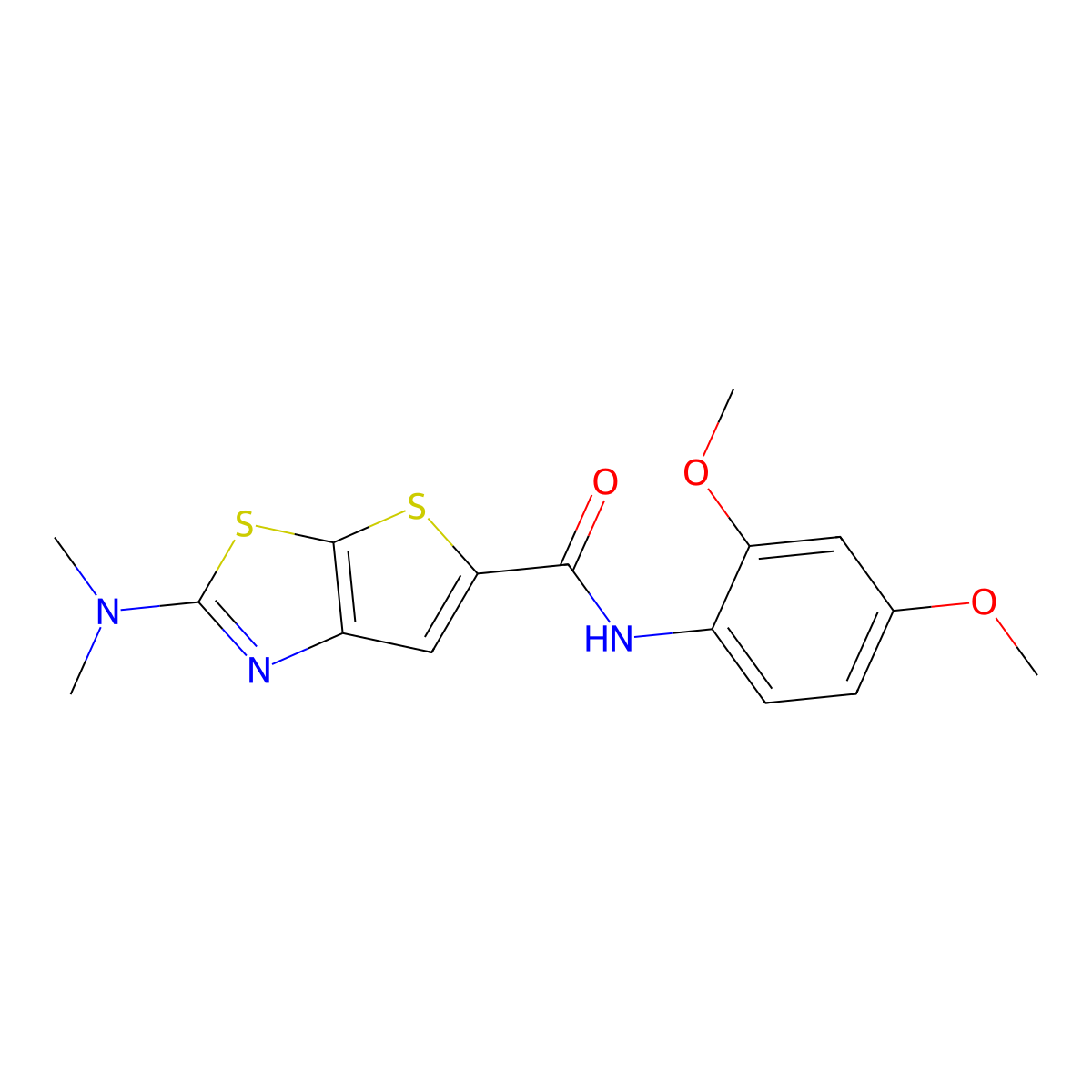 N-(2,4-dimethoxyphenyl)-2-(dimethylamino)thieno[3,2-d][1,3]thiazole-5-carboxamide molecular structure, CAS 2415541-07-8