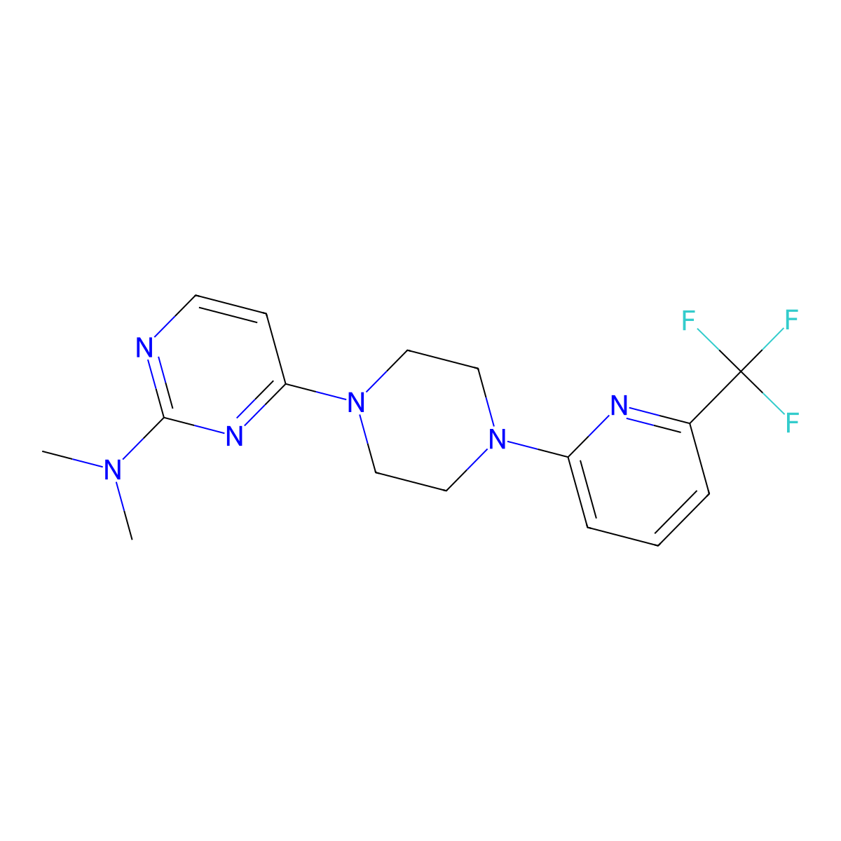 N,N-dimethyl-4-{4-[6-(trifluoromethyl)pyridin-2-yl]piperazin-1-yl}pyrimidin-2-amine molecular structure, CAS 2415541-12-5