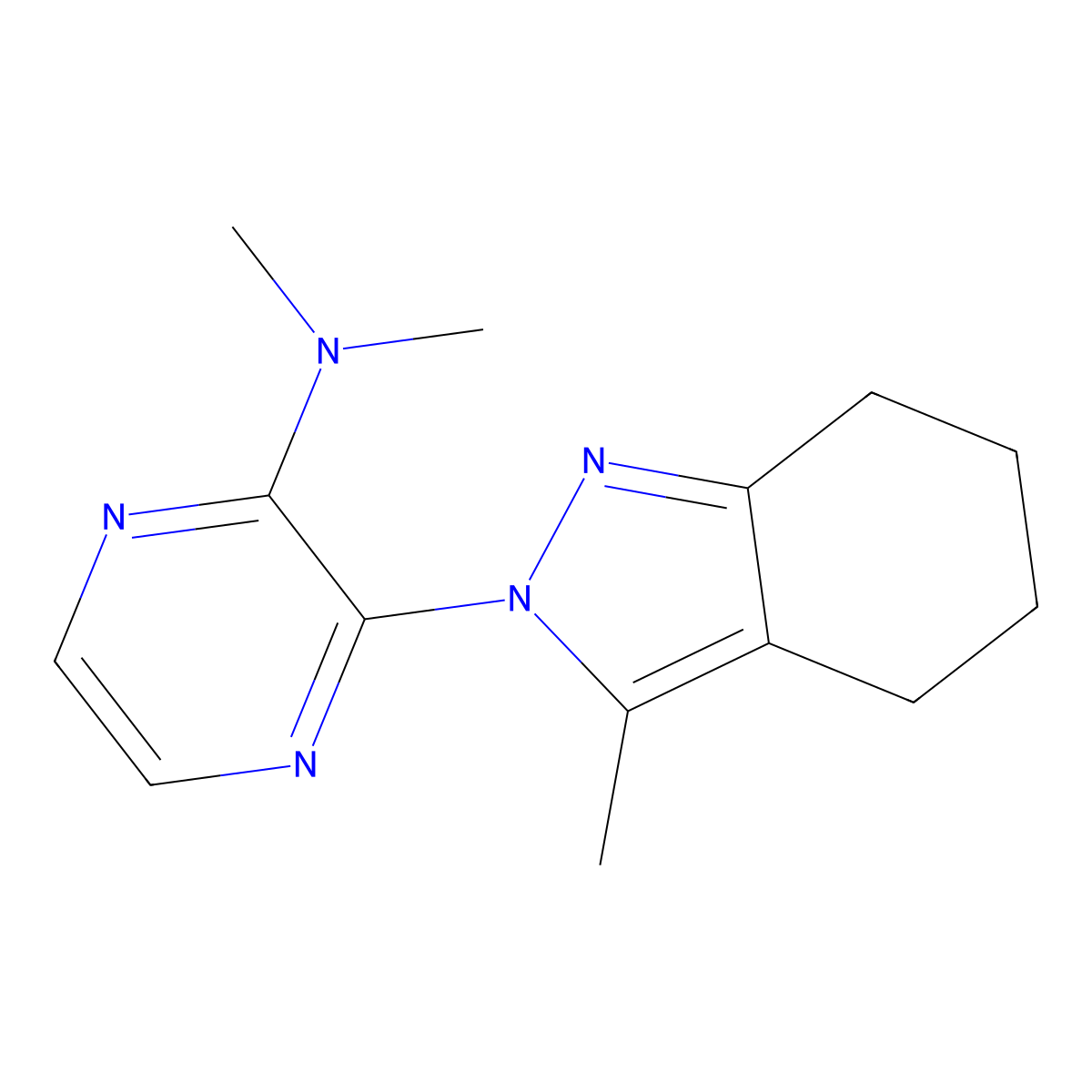 N,N-dimethyl-3-(3-methyl-4,5,6,7-tetrahydro-2H-indazol-2-yl)pyrazin-2-amine molecular structure, CAS 2415541-13-6