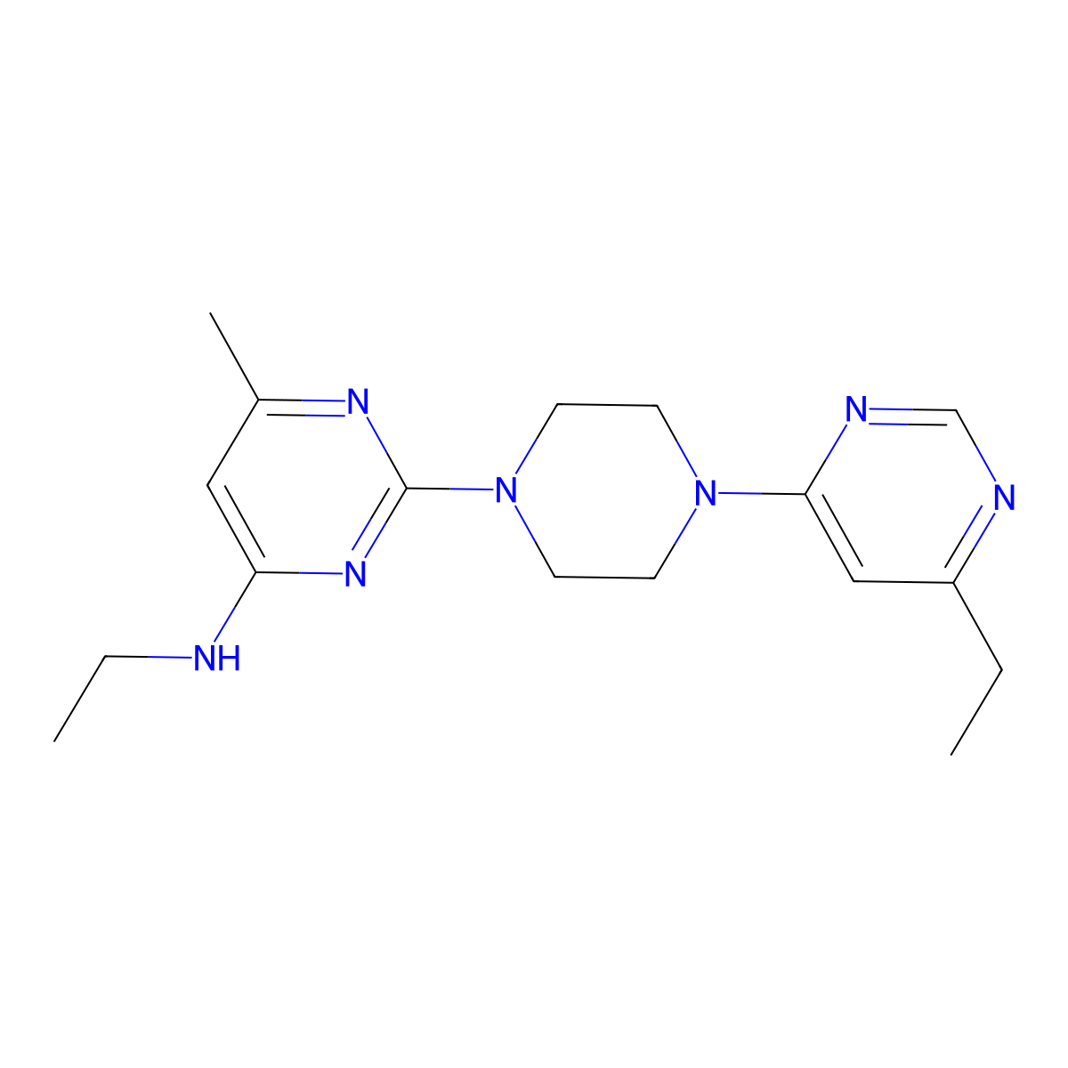 N-Ethyl-2-[4-(6-ethylpyrimidin-4-yl)piperazin-1-yl]-6-methylpyrimidin-4-amine molecular structure, CAS 2415541-14-7