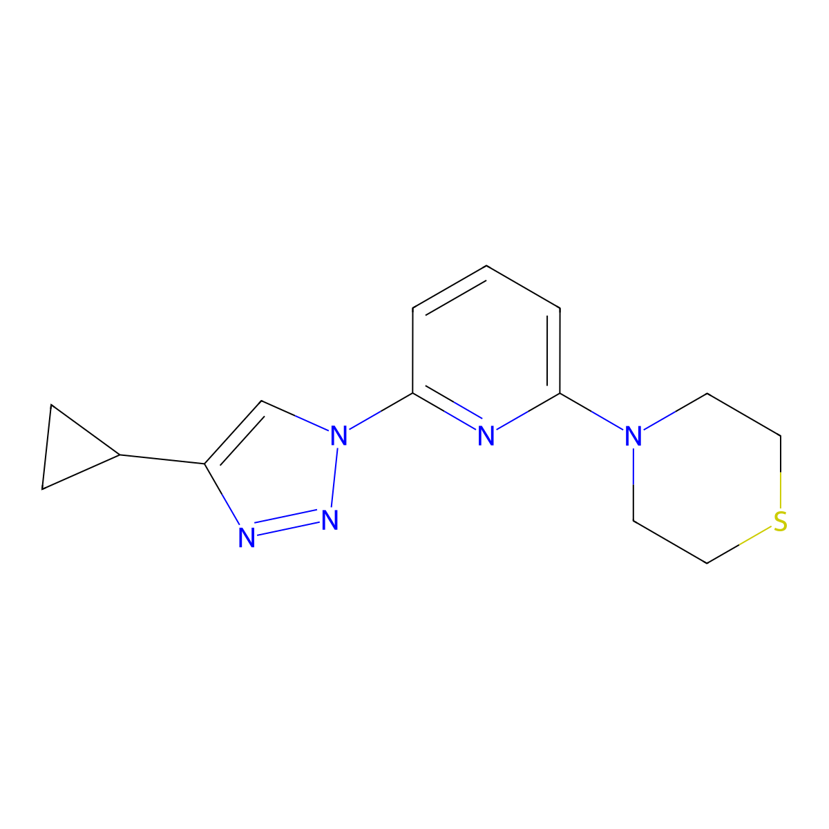 4-[6-(4-cyclopropyl-1H-1,2,3-triazol-1-yl)pyridin-2-yl]thiomorpholine molecular structure, CAS 2415541-16-9