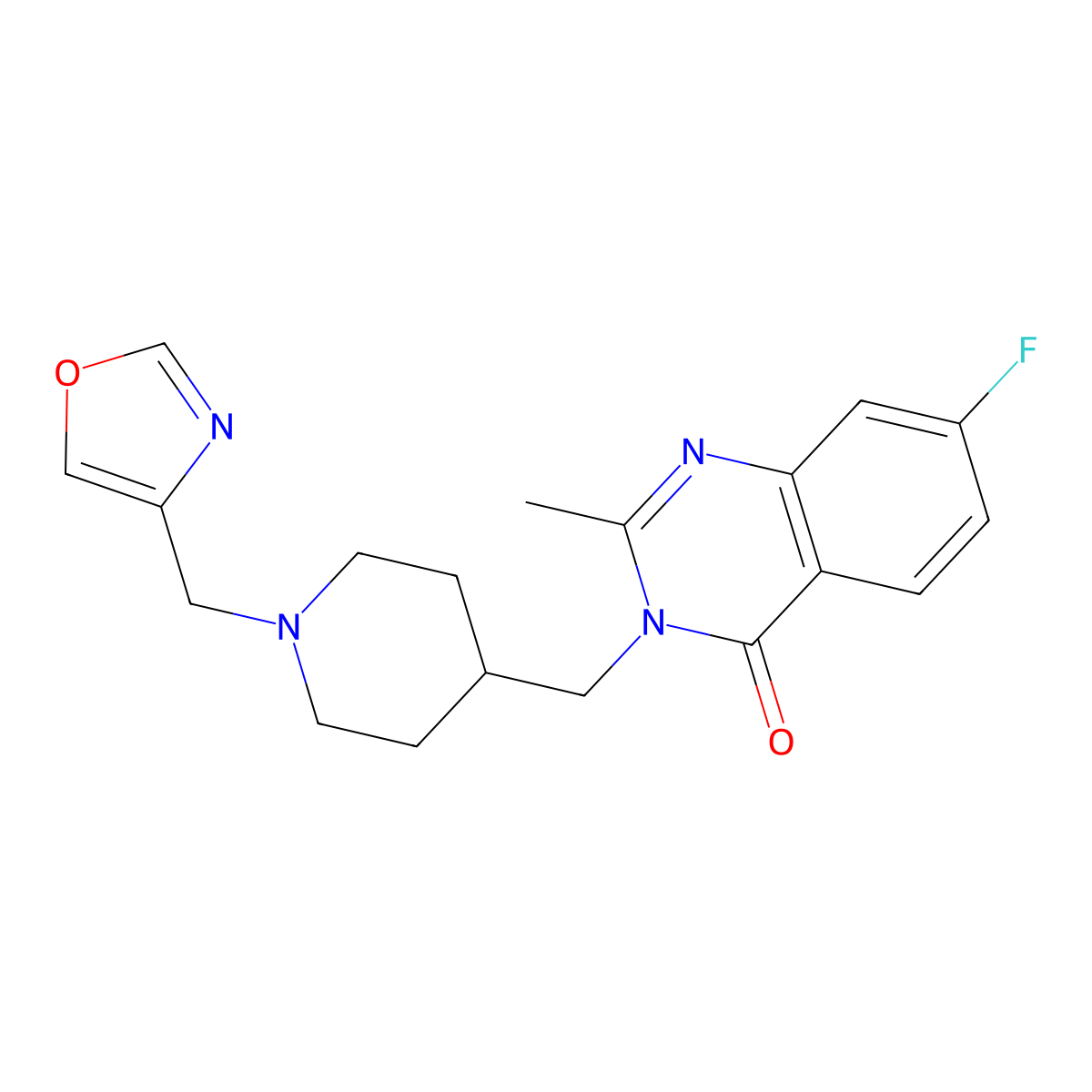 7-Fluoro-2-methyl-3-({1-[(1,3-oxazol-4-yl)methyl]piperidin-4-yl}methyl)-3,4-dihydroquinazolin-4-one molecular structure, CAS 2415541-23-8