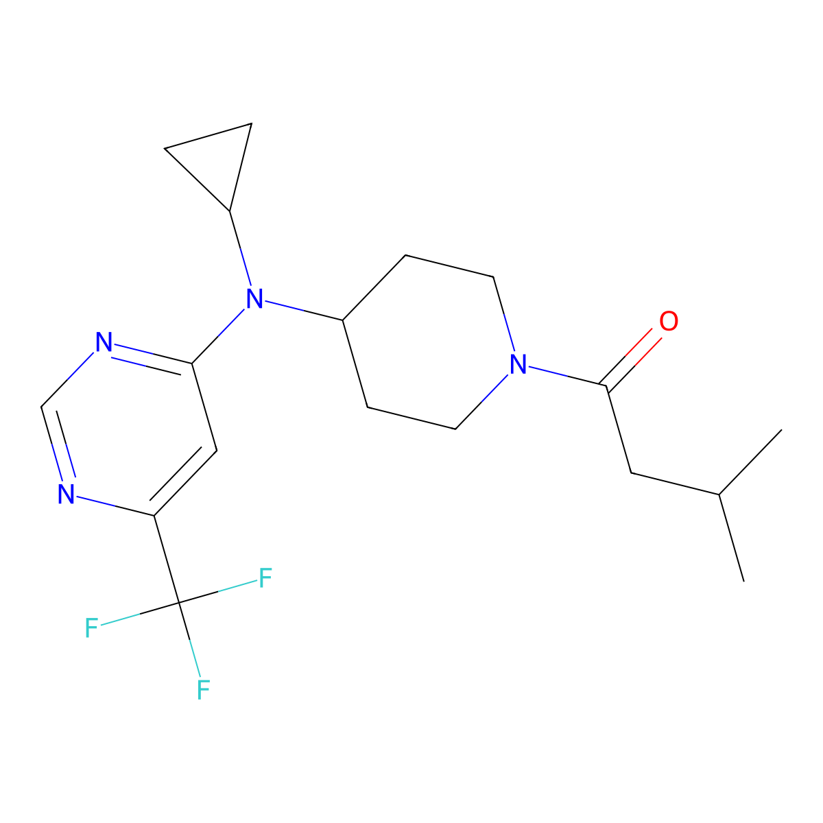 1-(4-{Cyclopropyl[6-(trifluoromethyl)pyrimidin-4-yl]amino}piperidin-1-yl)-3-methylbutan-1-one molecular structure, CAS 2415541-26-1