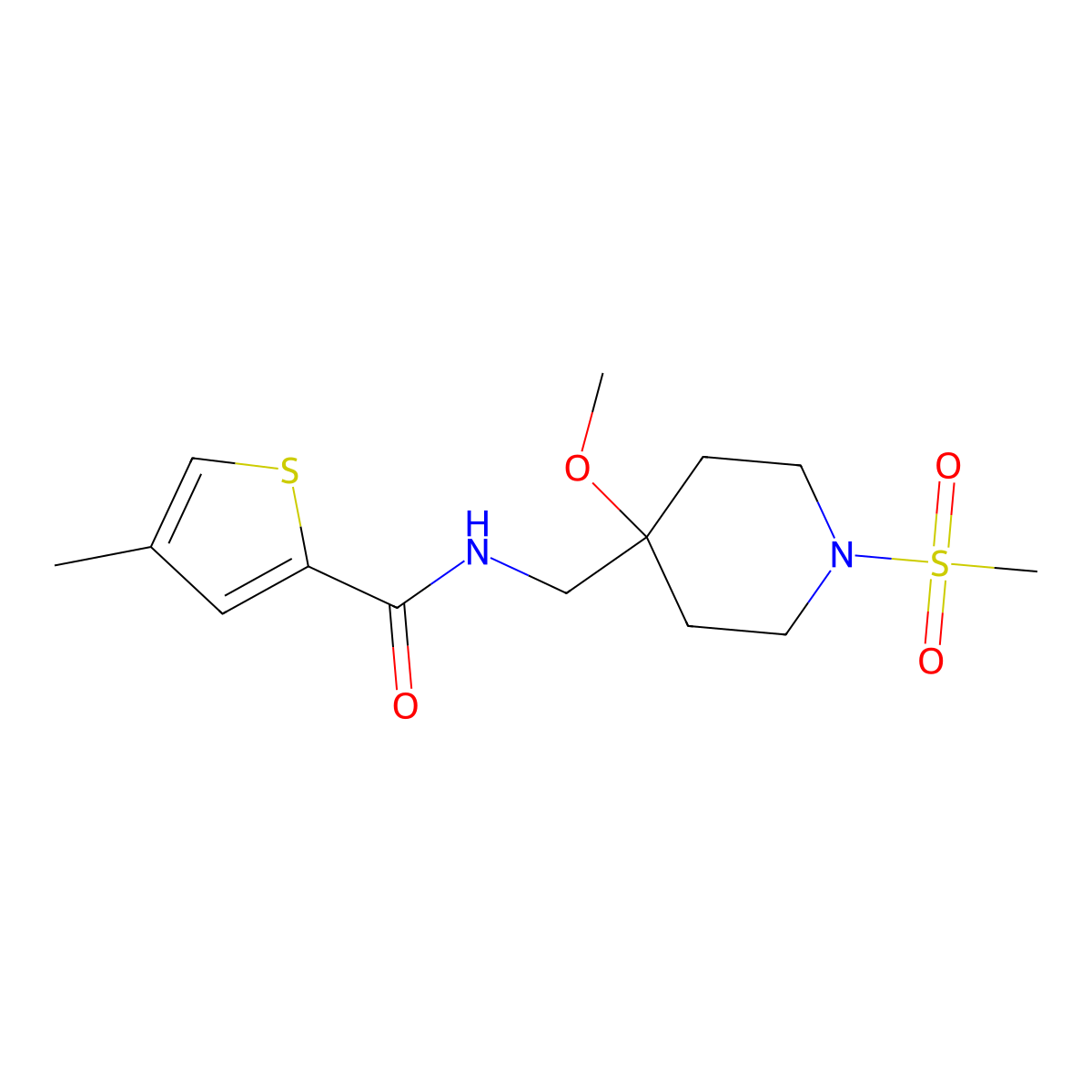 N-[(1-methanesulfonyl-4-methoxypiperidin-4-yl)methyl]-4-methylthiophene-2-carboxamide molecular structure, CAS 2415541-34-1