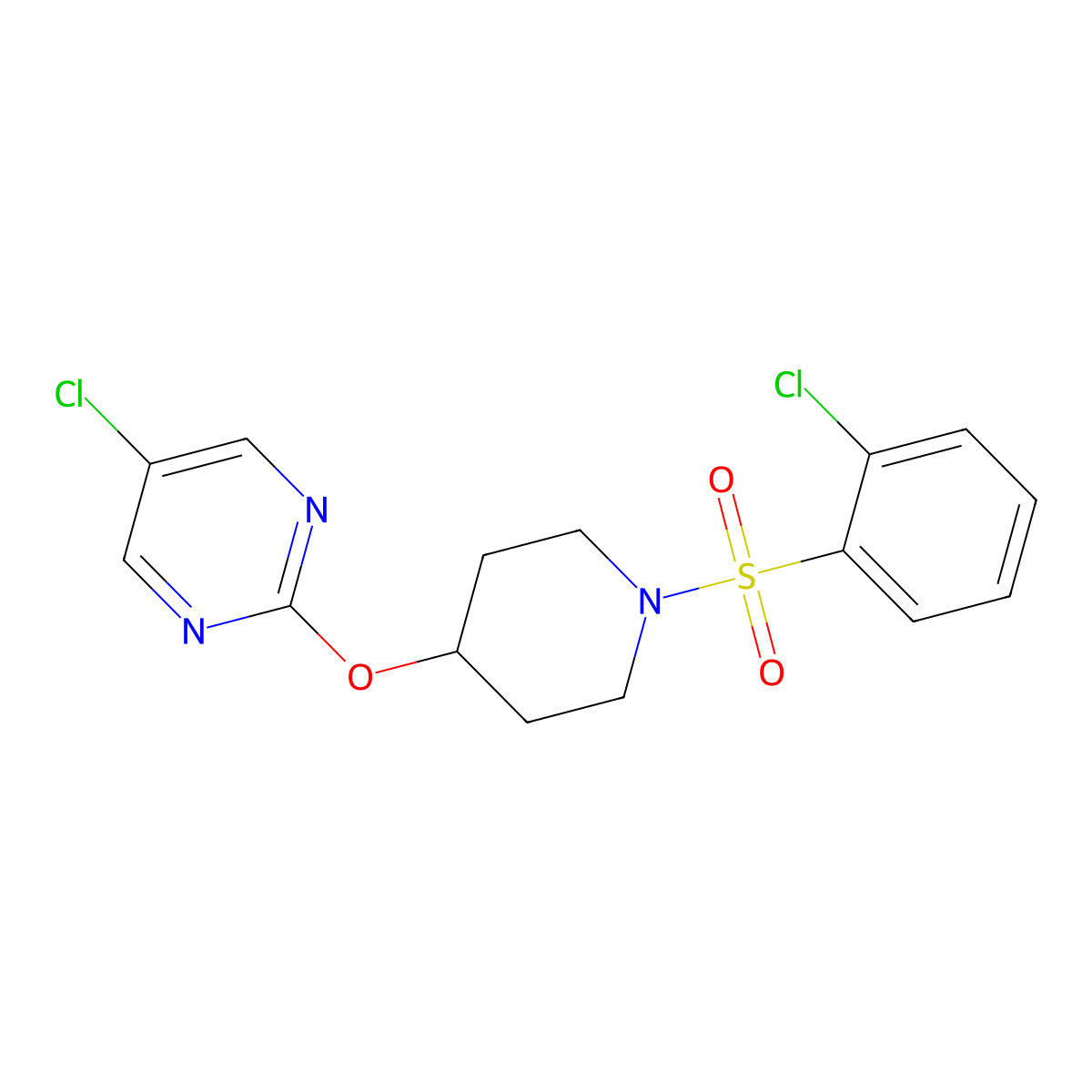 5-Chloro-2-{[1-(2-chlorobenzenesulfonyl)piperidin-4-yl]oxy}pyrimidine molecular structure, CAS 2415541-42-1