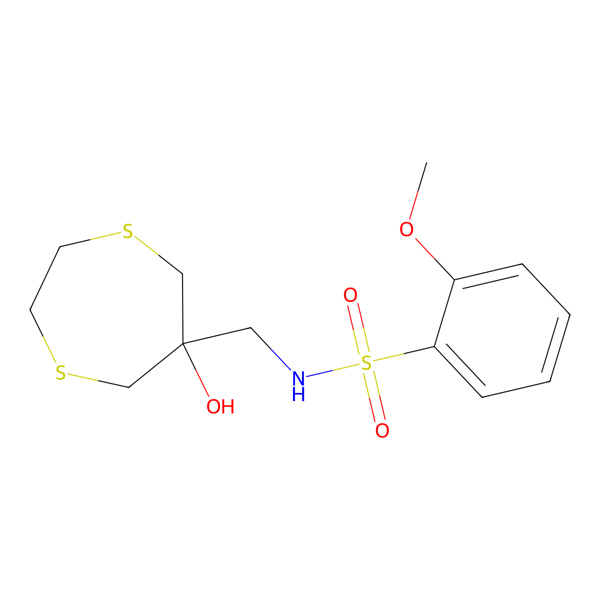N-[(6-hydroxy-1,4-dithiepan-6-yl)methyl]-2-methoxybenzene-1-sulfonamide molecular structure, CAS 2415541-51-2