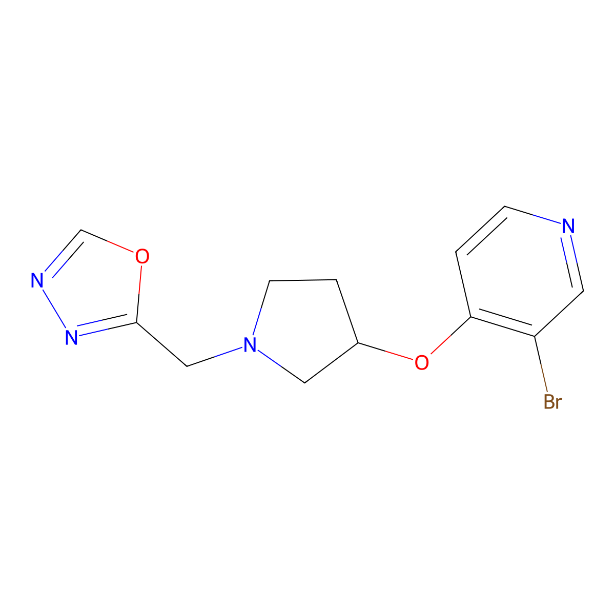 3-Bromo-4-({1-[(1,3,4-oxadiazol-2-yl)methyl]pyrrolidin-3-yl}oxy)pyridine molecular structure, CAS 2415541-52-3