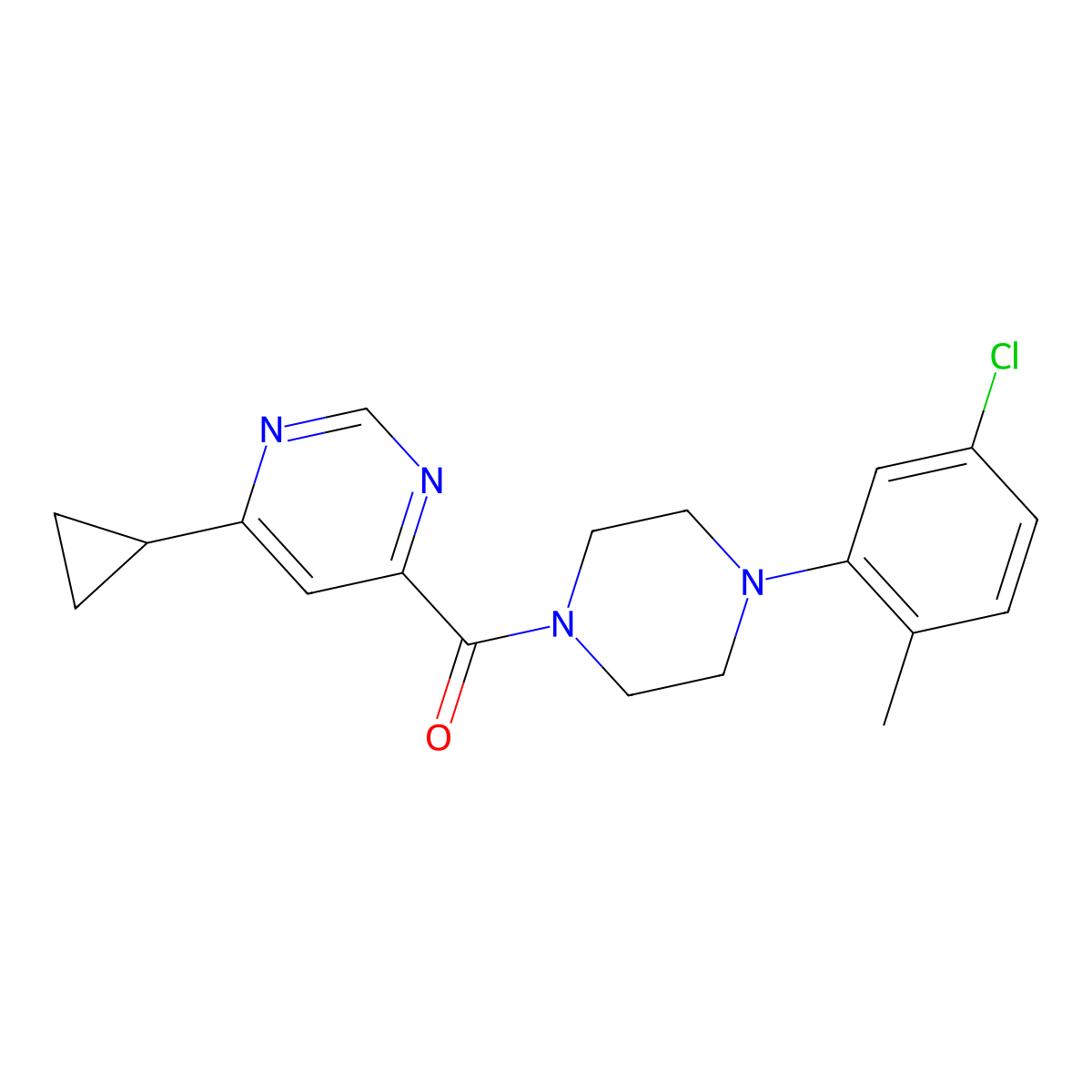 4-[4-(5-Chloro-2-methylphenyl)piperazine-1-carbonyl]-6-cyclopropylpyrimidine molecular structure, CAS 2415541-53-4
