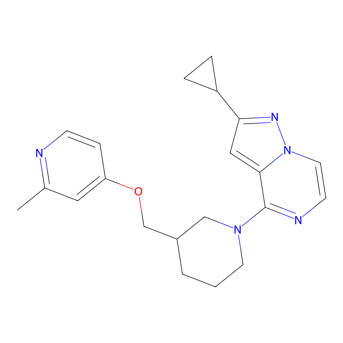 4-[(1-{2-Cyclopropylpyrazolo[1,5-a]pyrazin-4-yl}piperidin-3-yl)methoxy]-2-methylpyridine molecular structure, CAS 2415541-56-7