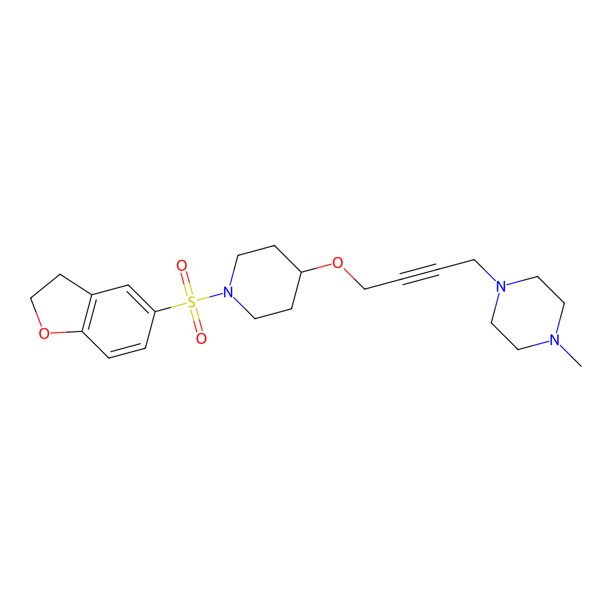 1-(4-{[1-(2,3-Dihydro-1-benzofuran-5-sulfonyl)piperidin-4-yl]oxy}but-2-yn-1-yl)-4-methylpiperazine molecular structure, CAS 2415541-61-4