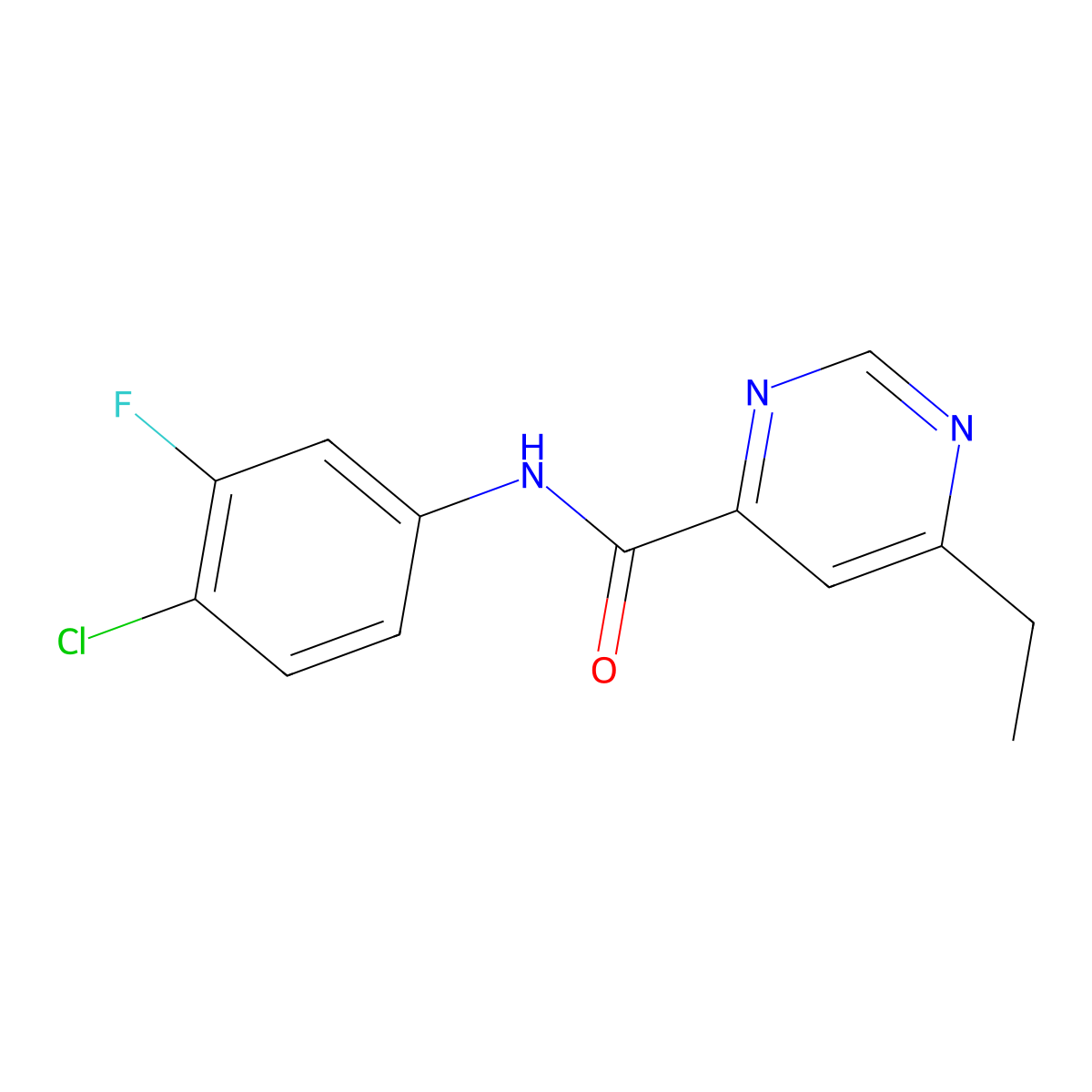 N-(4-chloro-3-fluorophenyl)-6-ethylpyrimidine-4-carboxamide molecular structure, CAS 2415541-63-6
