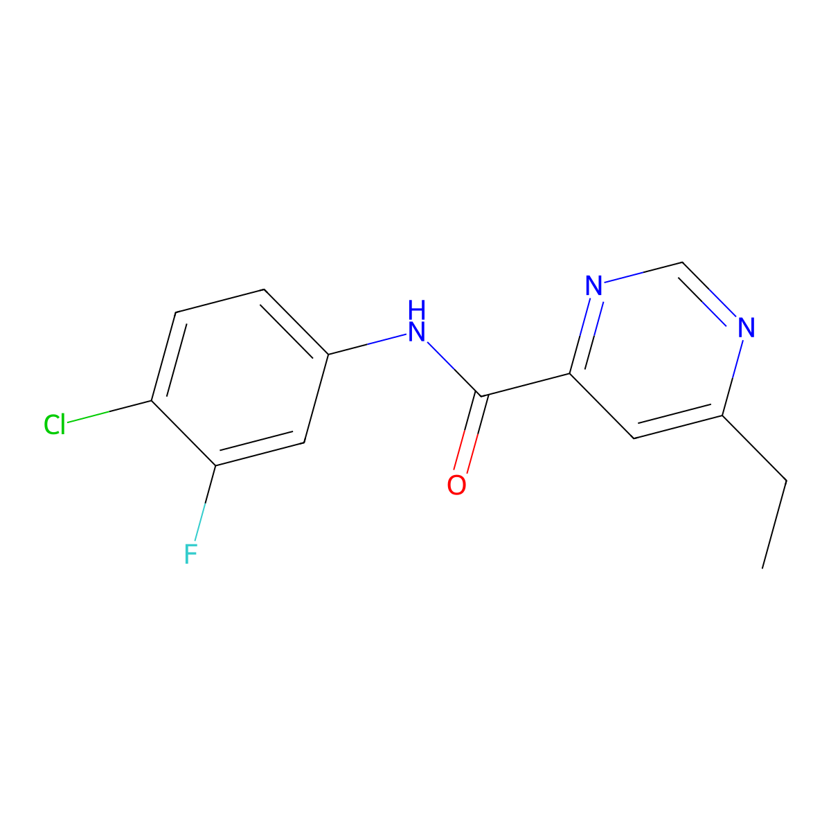 N-(4-chloro-3-fluorophenyl)-6-ethylpyrimidine-4-carboxamide molecular structure, CAS 2415541-63-6