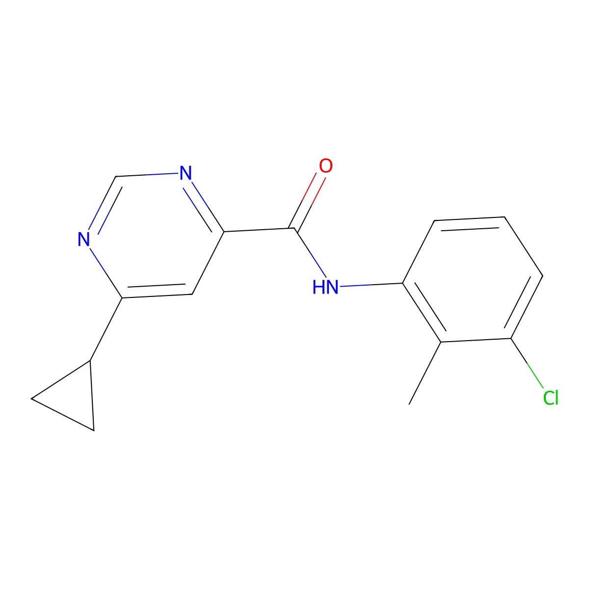 N-(3-Chloro-2-methylphenyl)-6-cyclopropylpyrimidine-4-carboxamide molecular structure, CAS 2415541-68-1