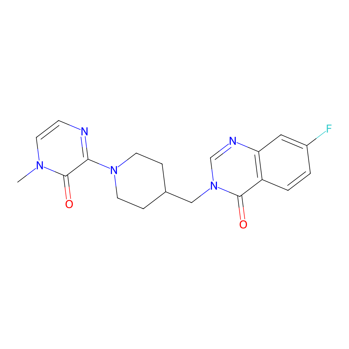 7-Fluoro-3-{[1-(4-methyl-3-oxo-3,4-dihydropyrazin-2-yl)piperidin-4-yl]methyl}-3,4-dihydroquinazolin-4-one molecular structure, CAS 2415541-69-2