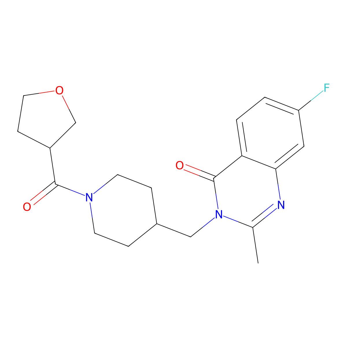 7-Fluoro-2-methyl-3-{[1-(oxolane-3-carbonyl)piperidin-4-yl]methyl}-3,4-dihydroquinazolin-4-one molecular structure, CAS 2415541-74-9