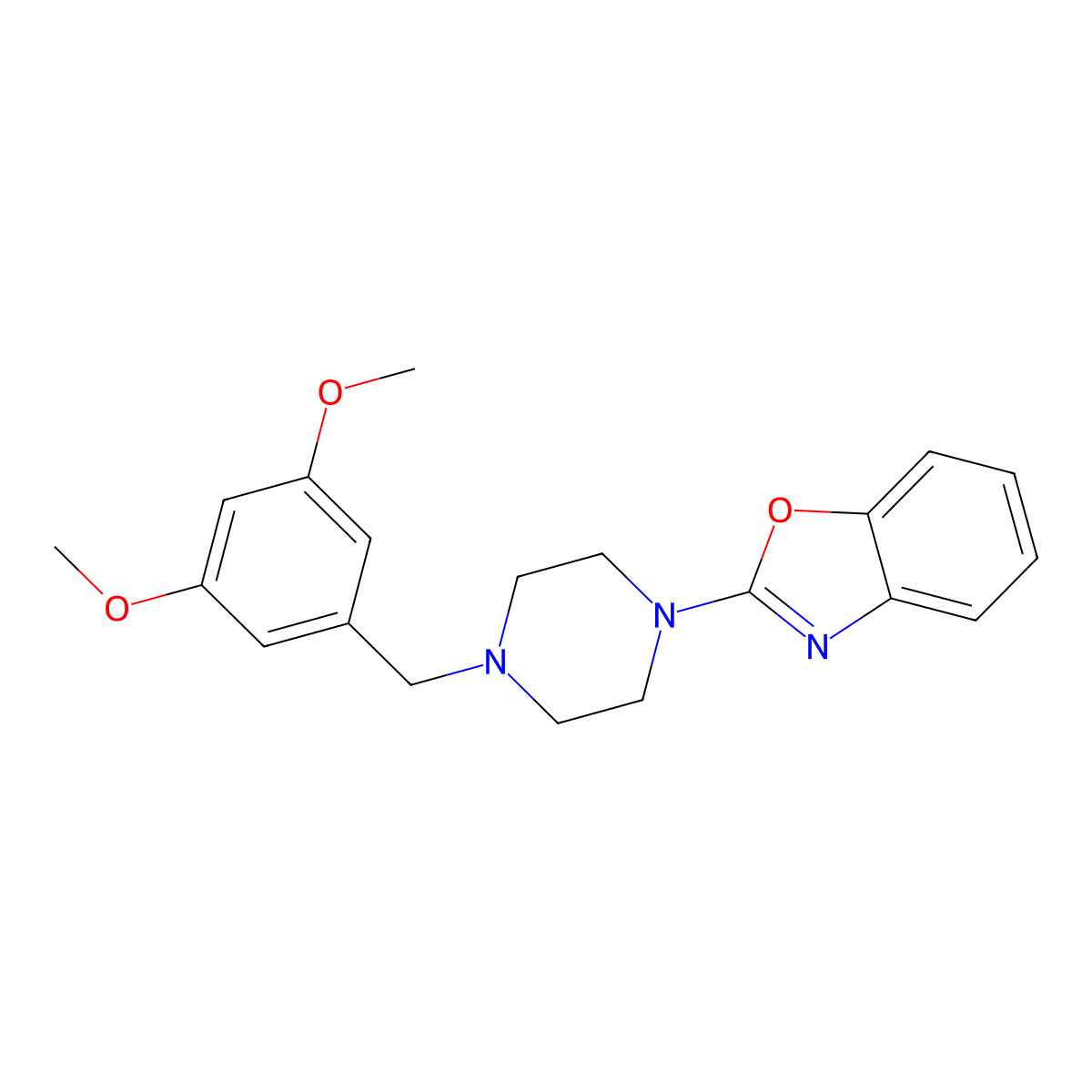 2-{4-[(3,5-Dimethoxyphenyl)methyl]piperazin-1-yl}-1,3-benzoxazole molecular structure, CAS 2415541-79-4