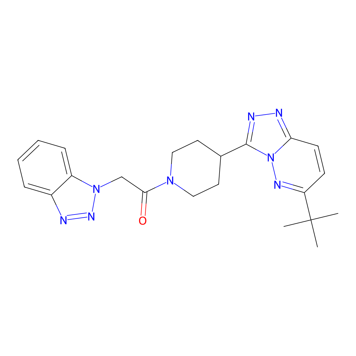 2-(1H-1,2,3-benzotriazol-1-yl)-1-(4-{6-tert-butyl-[1,2,4]triazolo[4,3-b]pyridazin-3-yl}piperidin-1-yl)ethan-1-one molecular structure, CAS 2415541-82-9