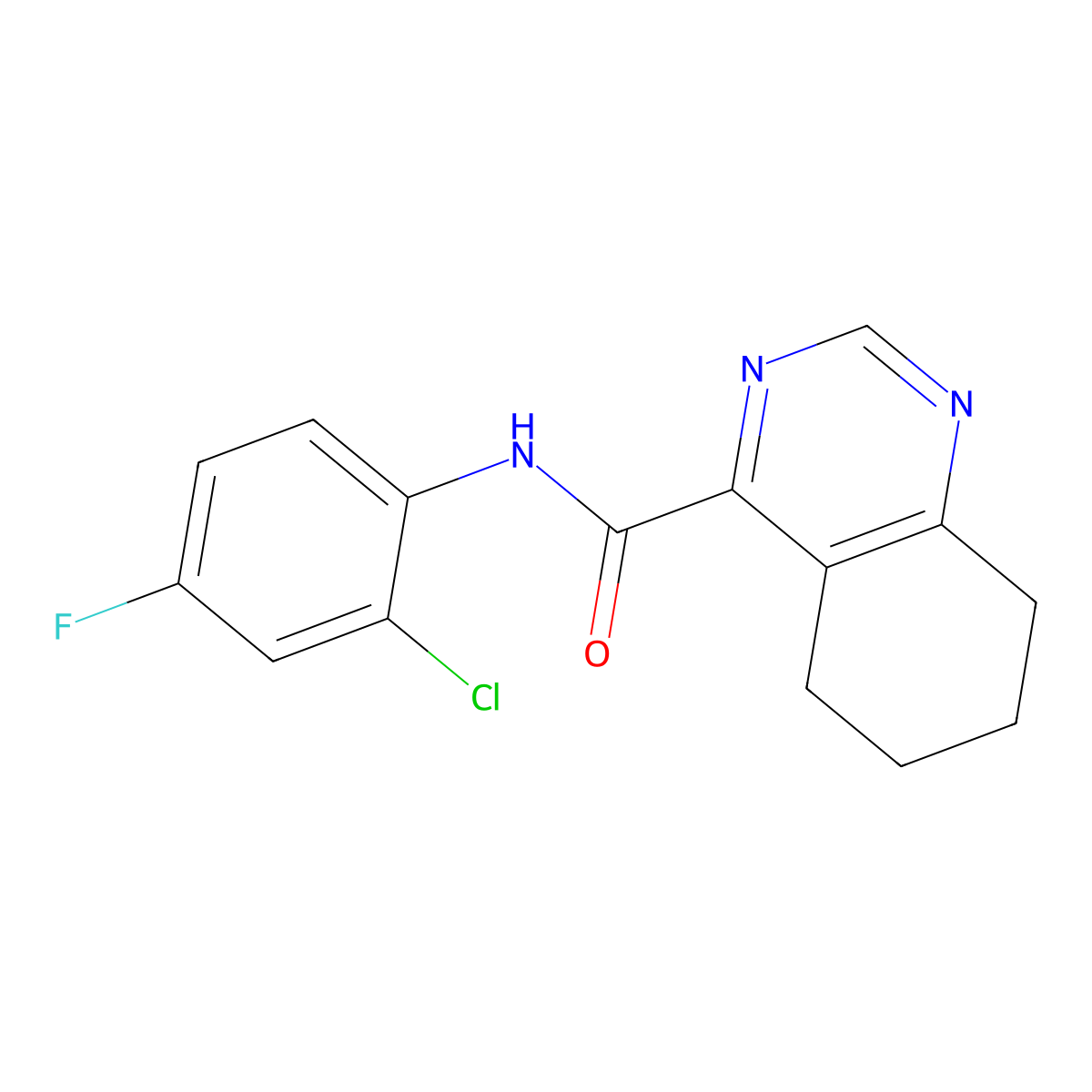 N-(2-Chloro-4-fluorophenyl)-5,6,7,8-tetrahydroquinazoline-4-carboxamide molecular structure, CAS 2415541-84-1