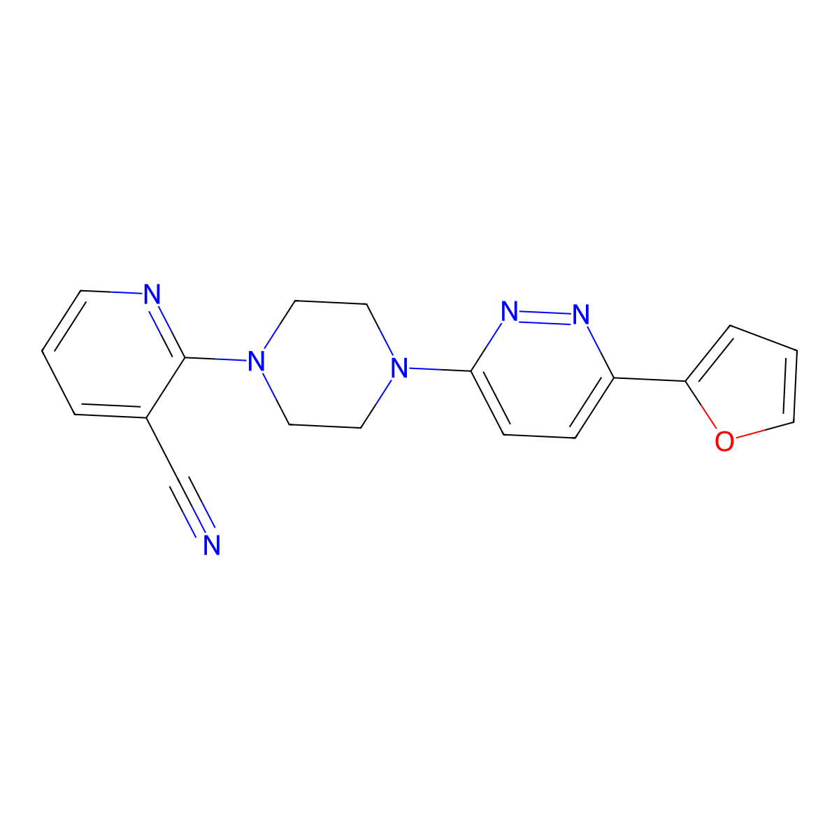 2-{4-[6-(Furan-2-yl)pyridazin-3-yl]piperazin-1-yl}pyridine-3-carbonitrile molecular structure, CAS 2415541-85-2