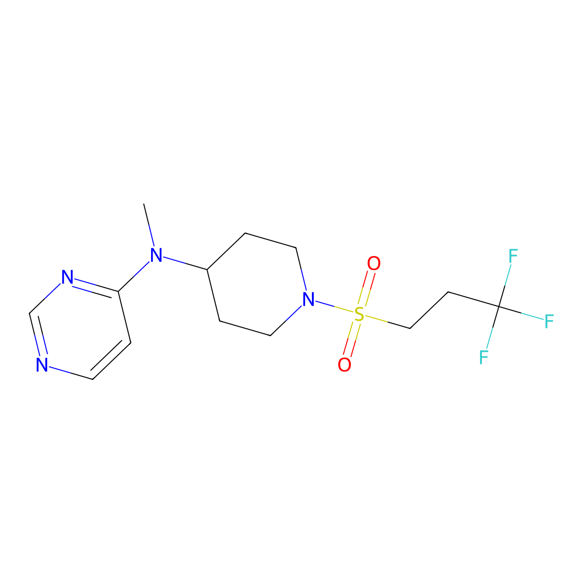 N-methyl-N-[1-(3,3,3-trifluoropropanesulfonyl)piperidin-4-yl]pyrimidin-4-amine molecular structure, CAS 2415541-88-5