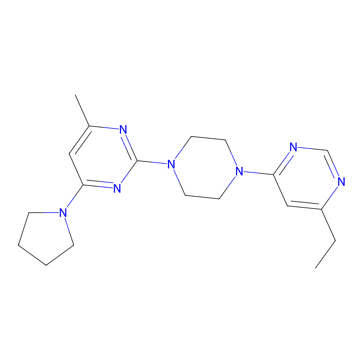 2-[4-(6-Ethylpyrimidin-4-yl)piperazin-1-yl]-4-methyl-6-(pyrrolidin-1-yl)pyrimidine molecular structure, CAS 2415541-89-6