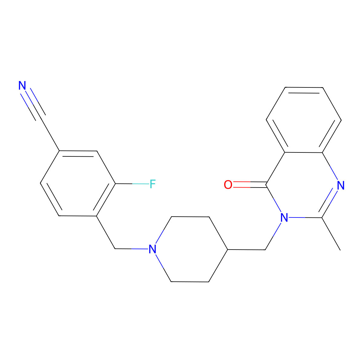 3-Fluoro-4-({4-[(2-methyl-4-oxo-3,4-dihydroquinazolin-3-yl)methyl]piperidin-1-yl}methyl)benzonitrile molecular structure, CAS 2415541-92-1