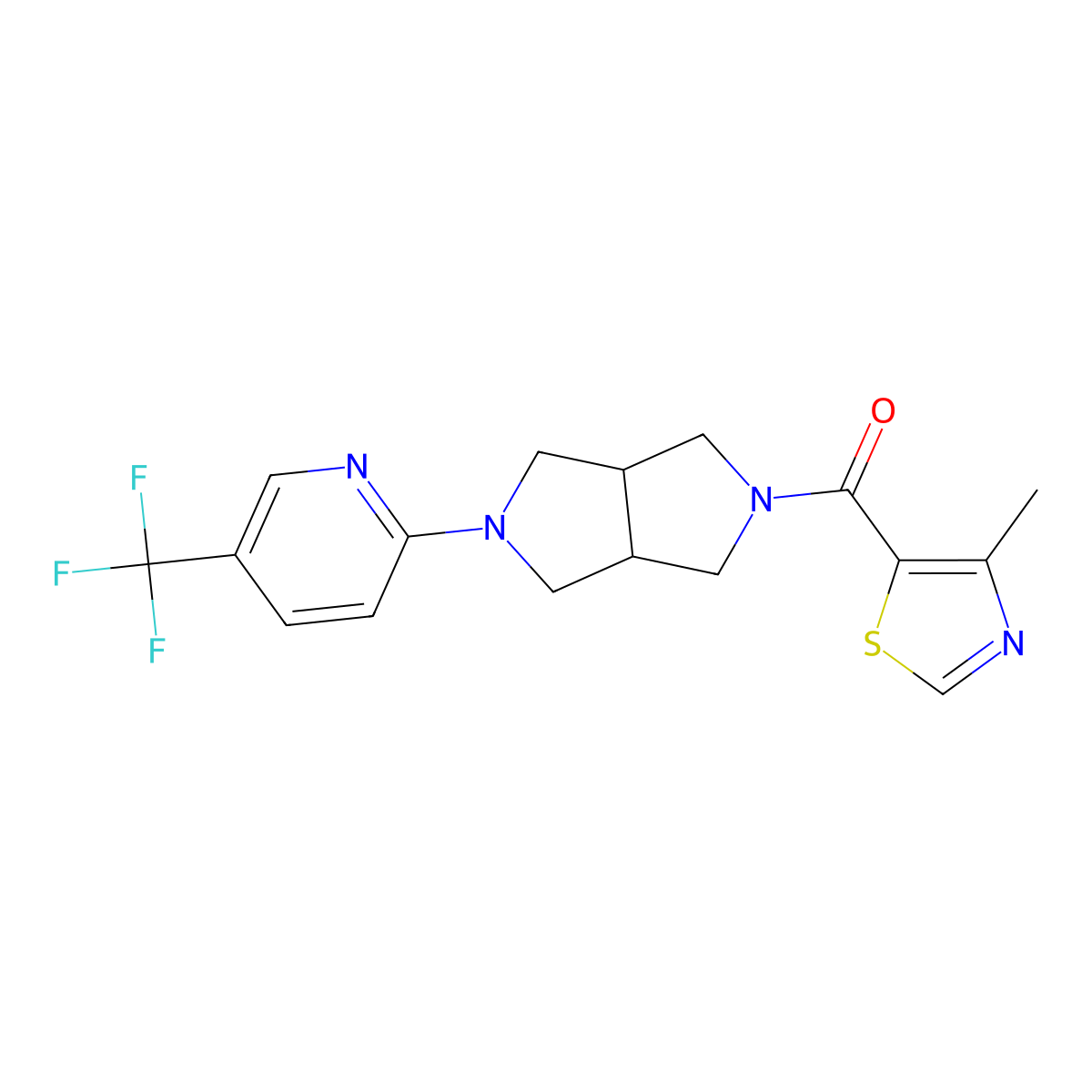 2-[5-(4-Methyl-1,3-thiazole-5-carbonyl)-octahydropyrrolo[3,4-c]pyrrol-2-yl]-5-(trifluoromethyl)pyridine molecular structure, CAS 2415541-94-3