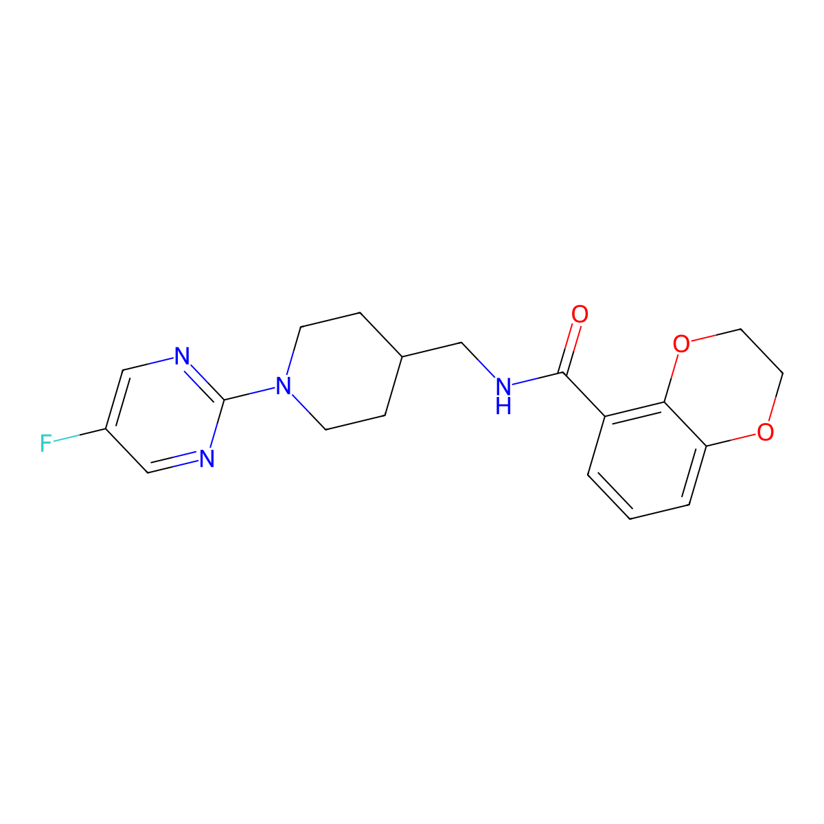 N-{[1-(5-fluoropyrimidin-2-yl)piperidin-4-yl]methyl}-2,3-dihydro-1,4-benzodioxine-5-carboxamide molecular structure, CAS 2415541-95-4
