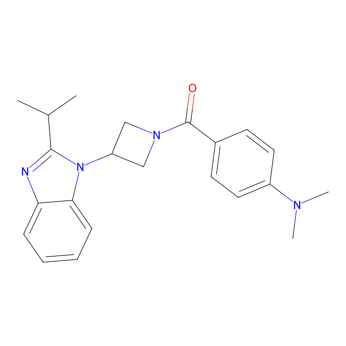 N,N-dimethyl-4-{3-[2-(propan-2-yl)-1H-1,3-benzodiazol-1-yl]azetidine-1-carbonyl}aniline molecular structure, CAS 2415541-97-6