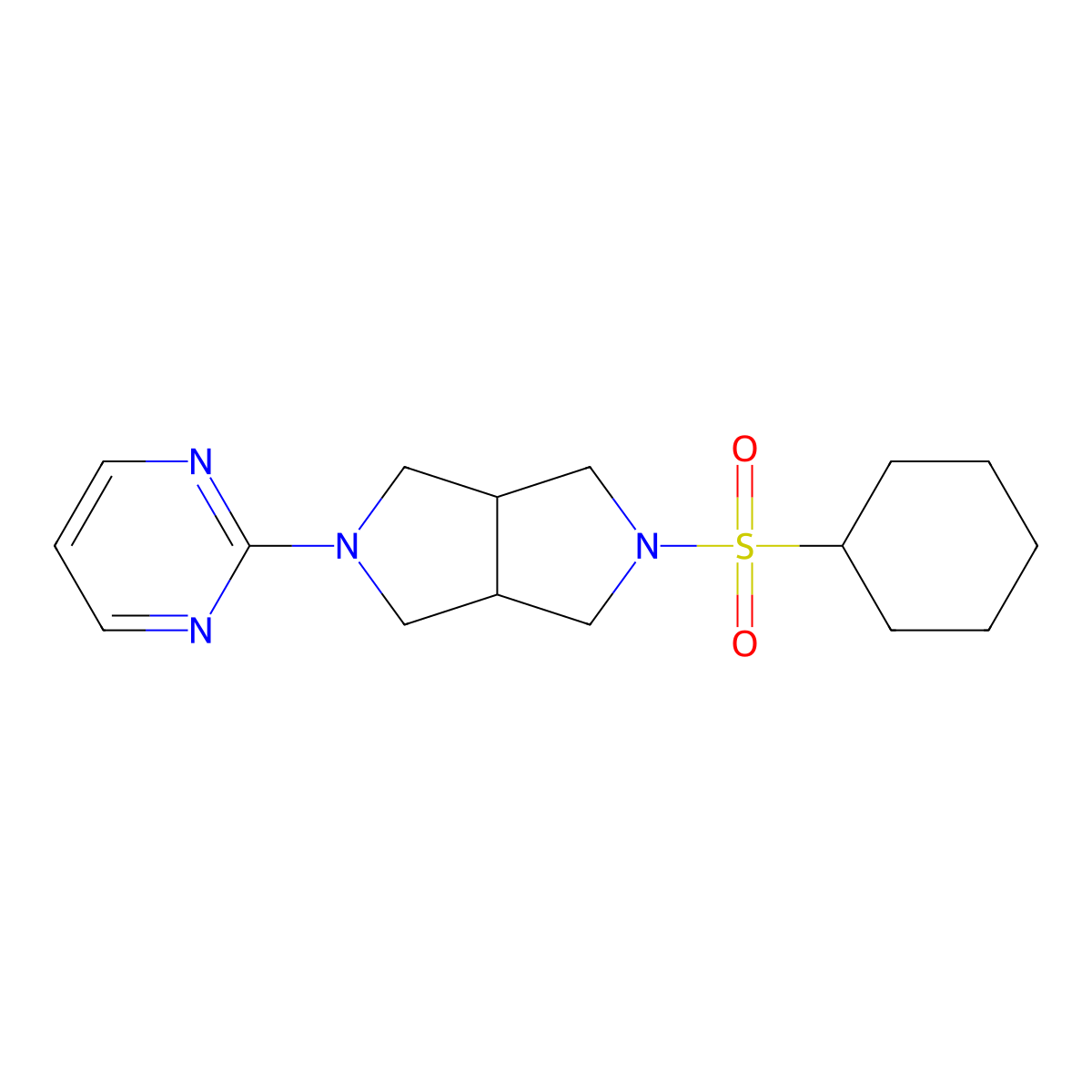 2-[5-(Cyclohexanesulfonyl)-octahydropyrrolo[3,4-c]pyrrol-2-yl]pyrimidine molecular structure, CAS 2415542-06-0