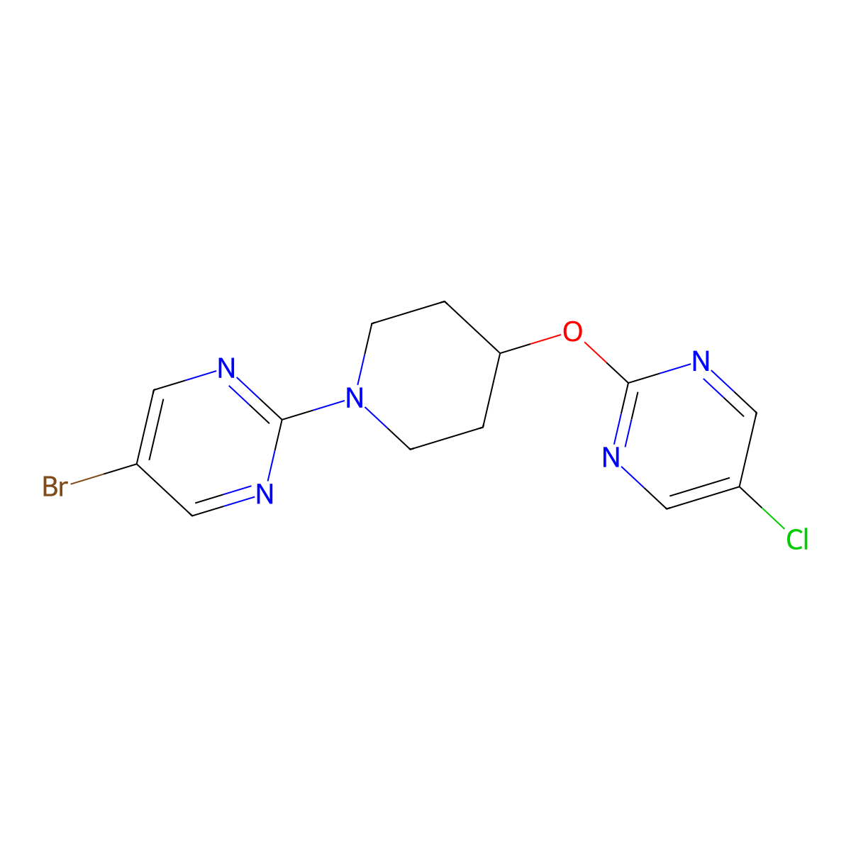 5-Bromo-2-{4-[(5-chloropyrimidin-2-yl)oxy]piperidin-1-yl}pyrimidine molecular structure, CAS 2415542-07-1