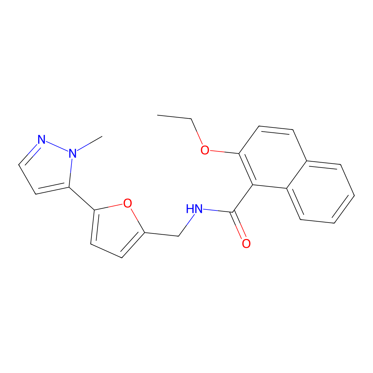 2-ethoxy-N-{[5-(1-methyl-1H-pyrazol-5-yl)furan-2-yl]methyl}naphthalene-1-carboxamide molecular structure, CAS 2415542-09-3