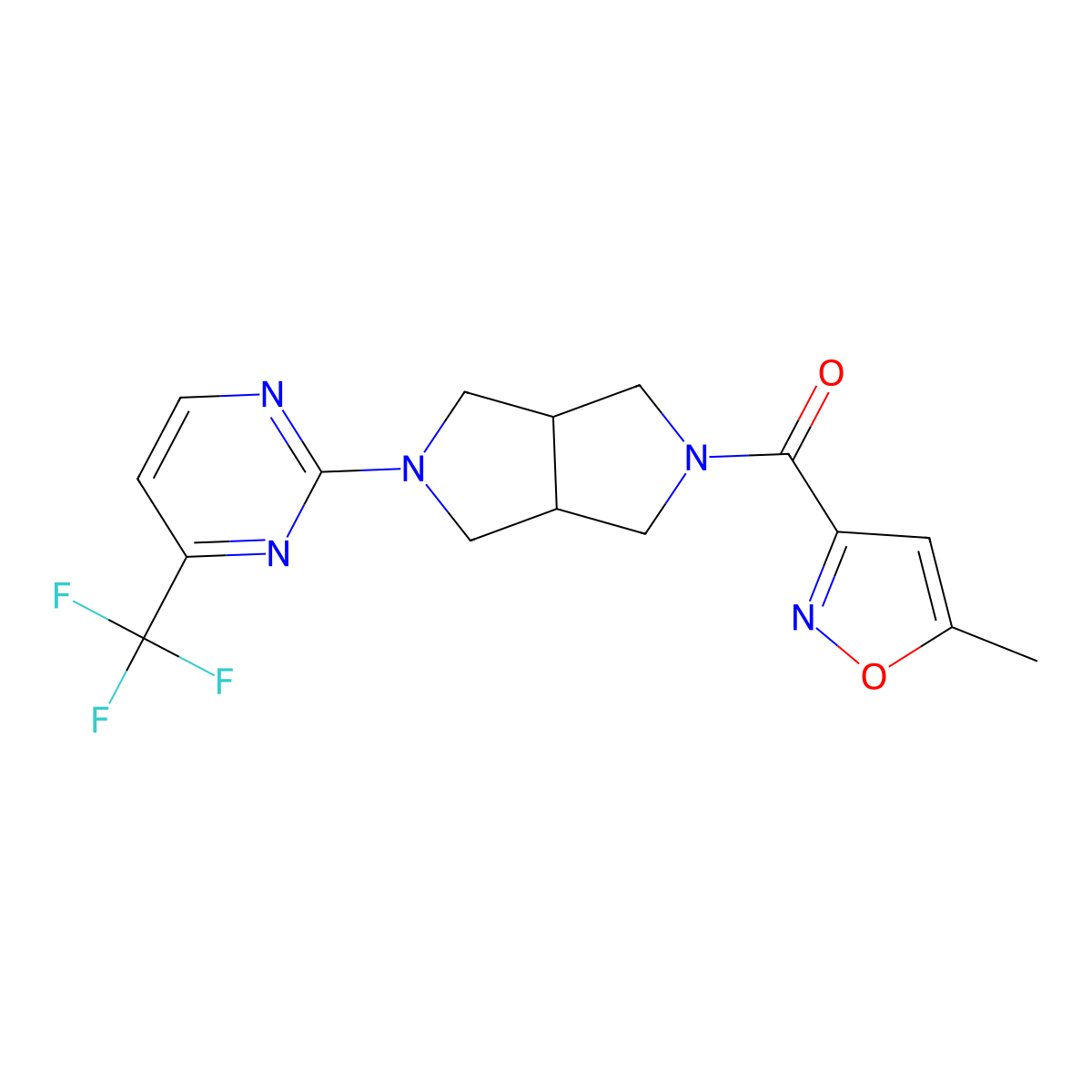 2-[5-(5-Methyl-1,2-oxazole-3-carbonyl)-octahydropyrrolo[3,4-c]pyrrol-2-yl]-4-(trifluoromethyl)pyrimidine molecular structure, CAS 2415542-11-7