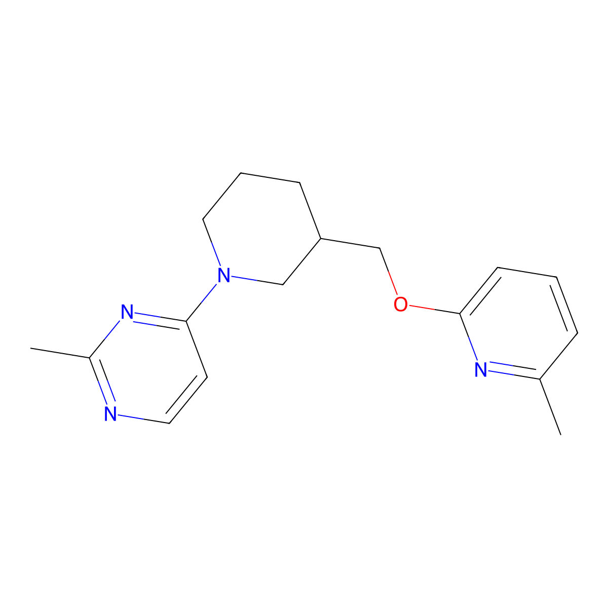 2-Methyl-4-(3-{[(6-methylpyridin-2-yl)oxy]methyl}piperidin-1-yl)pyrimidine molecular structure, CAS 2415542-12-8