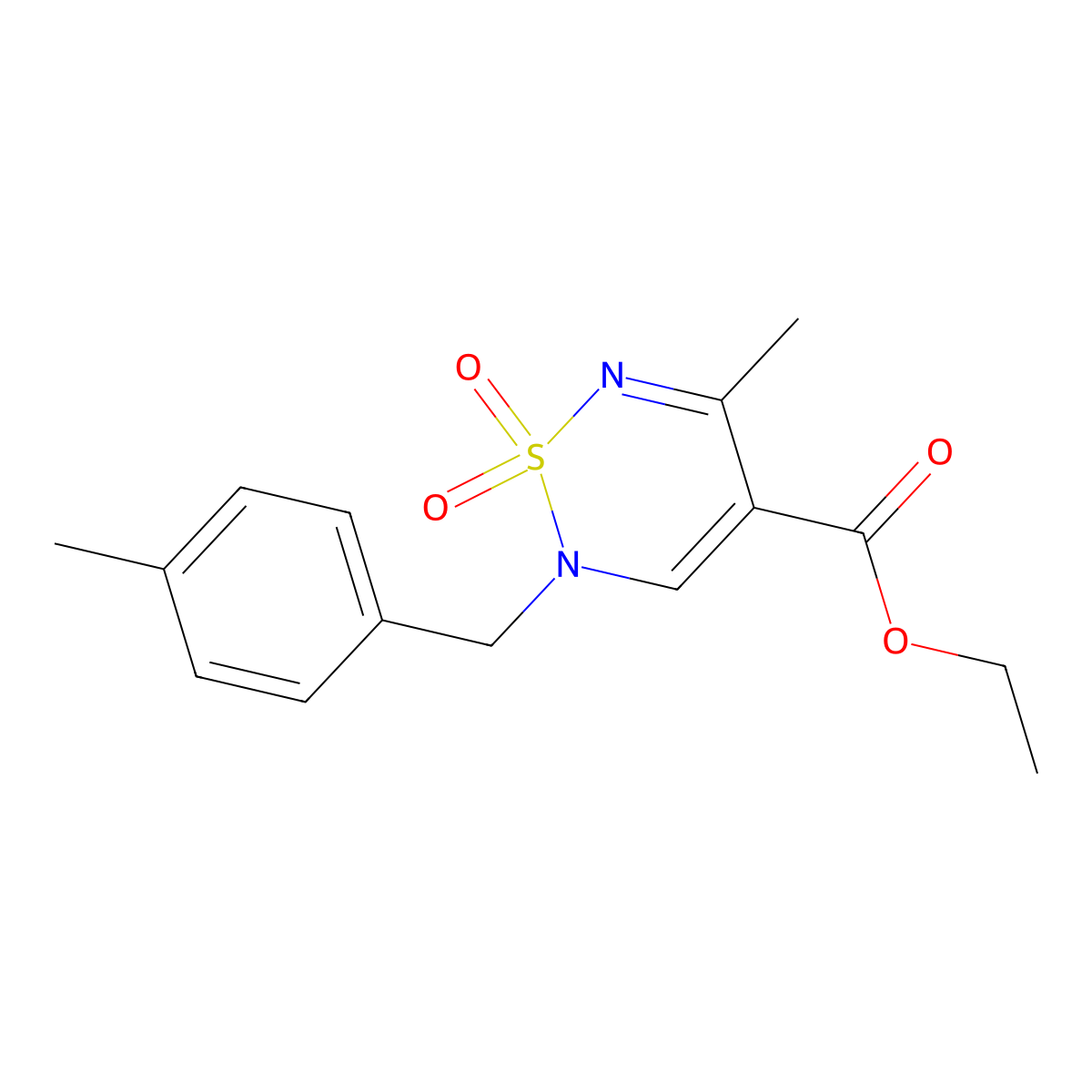ethyl 5-methyl-2-[(4-methylphenyl)methyl]-1,1-dioxo-2H-1lambda6,2,6-thiadiazine-4-carboxylate molecular structure, CAS 2415542-17-3