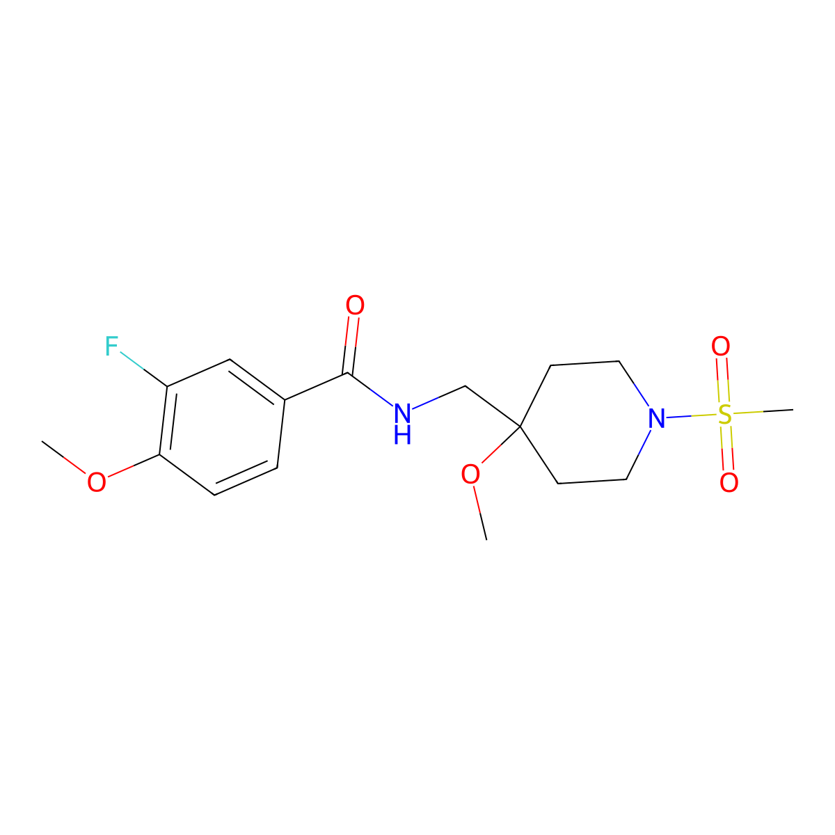 3-fluoro-N-[(1-methanesulfonyl-4-methoxypiperidin-4-yl)methyl]-4-methoxybenzamide molecular structure, CAS 2415542-25-3