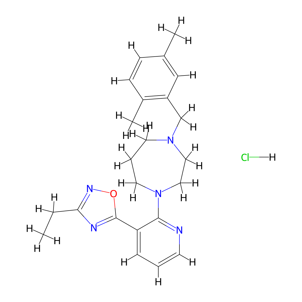 1-[(2,5-Dimethylphenyl)methyl]-4-[3-(3-ethyl-1,2,4-oxadiazol-5-yl)pyridin-2-yl]-1,4-diazepane hydrochloride molecular structure, CAS 2415542-28-6