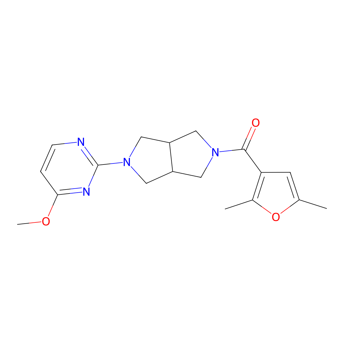 2-[5-(2,5-Dimethylfuran-3-carbonyl)-octahydropyrrolo[3,4-c]pyrrol-2-yl]-4-methoxypyrimidine molecular structure, CAS 2415542-31-1