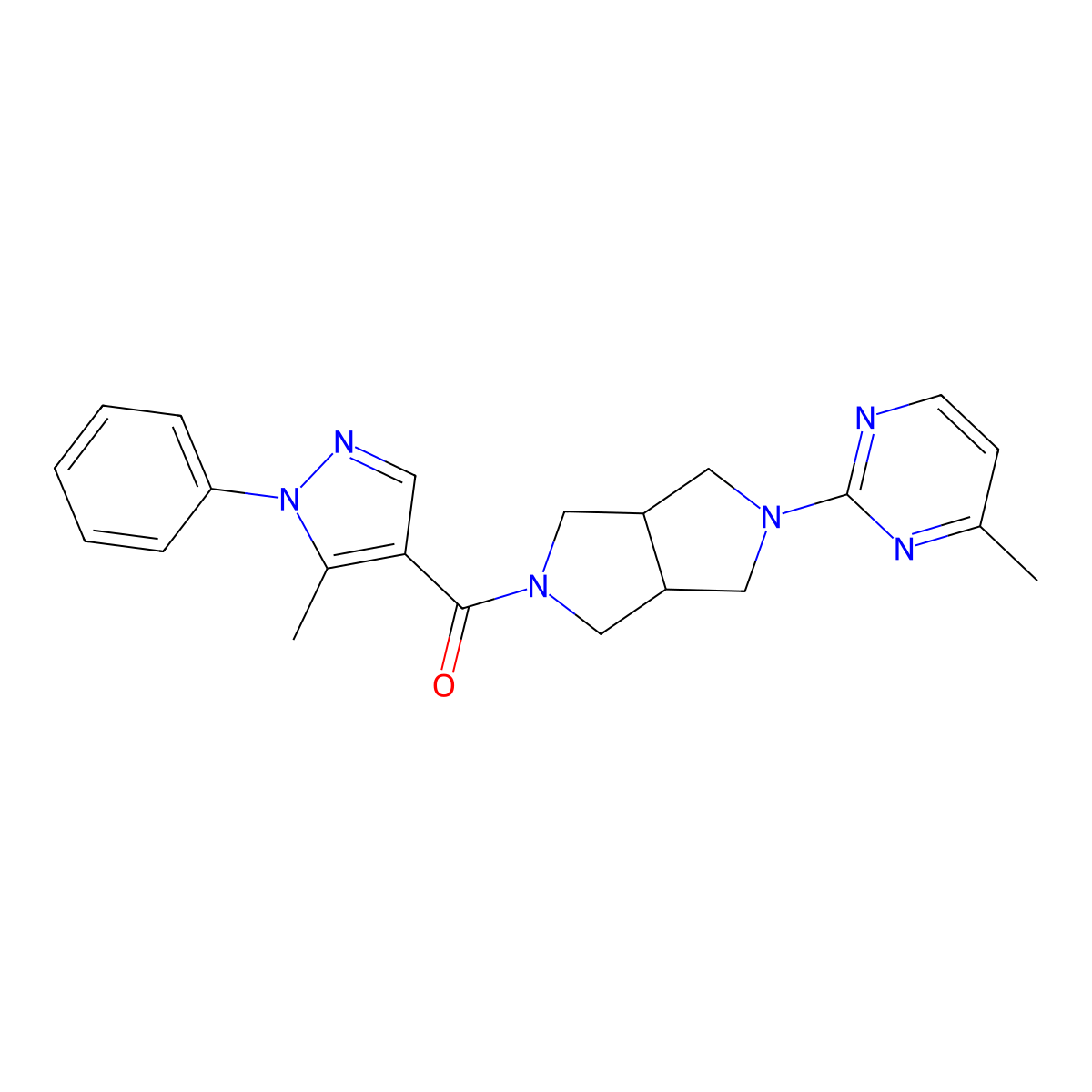 4-methyl-2-[5-(5-methyl-1-phenyl-1H-pyrazole-4-carbonyl)-octahydropyrrolo[3,4-c]pyrrol-2-yl]pyrimidine molecular structure, CAS 2415542-34-4