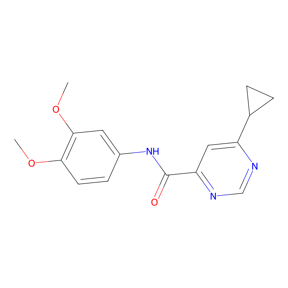 6-Cyclopropyl-N-(3,4-dimethoxyphenyl)pyrimidine-4-carboxamide molecular structure, CAS 2415542-37-7