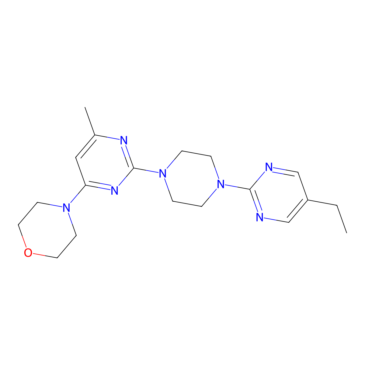 4-{2-[4-(5-Ethylpyrimidin-2-yl)piperazin-1-yl]-6-methylpyrimidin-4-yl}morpholine molecular structure, CAS 2415542-40-2
