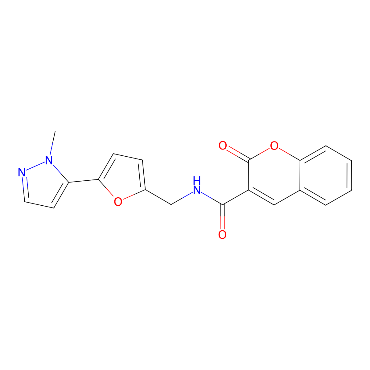 N-{[5-(1-methyl-1H-pyrazol-5-yl)furan-2-yl]methyl}-2-oxo-2H-chromene-3-carboxamide molecular structure, CAS 2415542-45-7