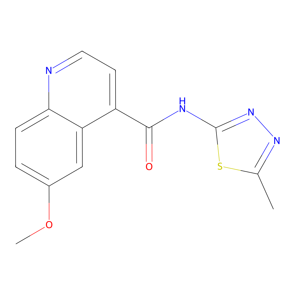 6-methoxy-N-(5-methyl-1,3,4-thiadiazol-2-yl)quinoline-4-carboxamide molecular structure, CAS 2415542-55-9