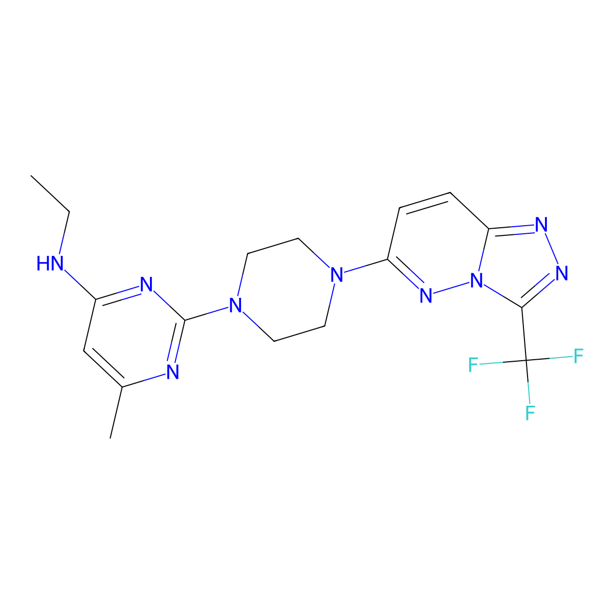 N-ethyl-6-methyl-2-{4-[3-(trifluoromethyl)-[1,2,4]triazolo[4,3-b]pyridazin-6-yl]piperazin-1-yl}pyrimidin-4-amine molecular structure, CAS 2415542-57-1