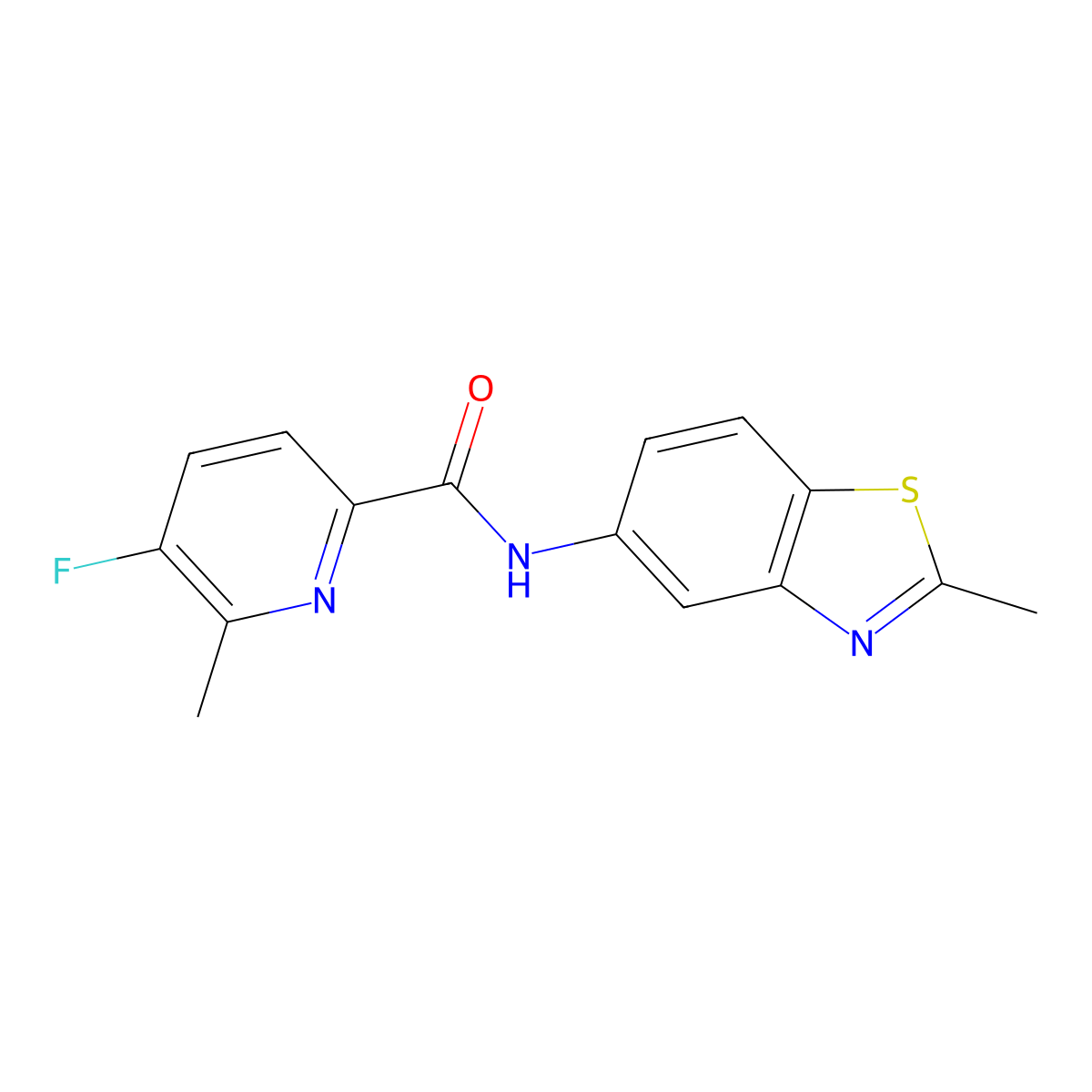 5-fluoro-6-methyl-N-(2-methyl-1,3-benzothiazol-5-yl)pyridine-2-carboxamide molecular structure, CAS 2415542-70-8