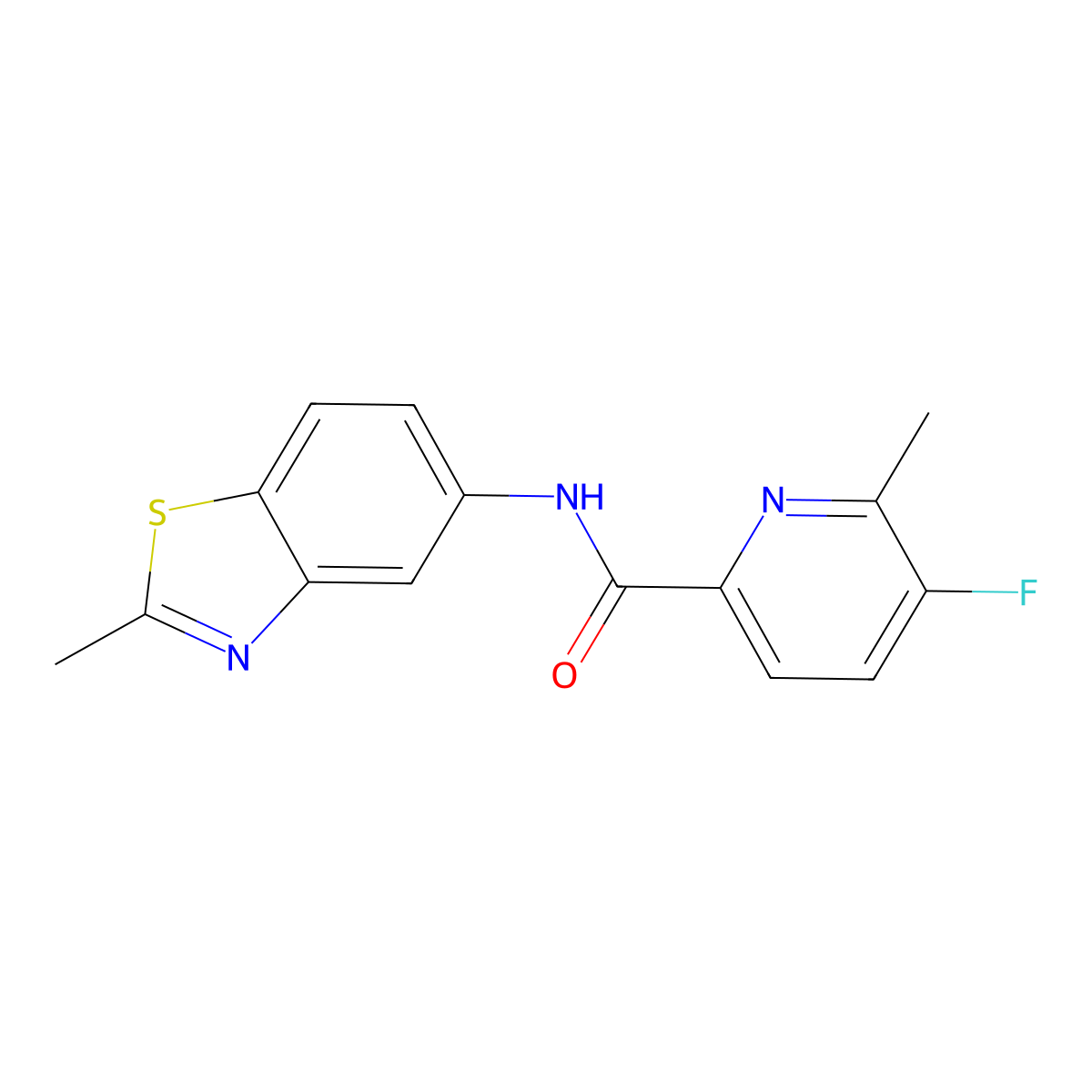 5-fluoro-6-methyl-N-(2-methyl-1,3-benzothiazol-5-yl)pyridine-2-carboxamide molecular structure, CAS 2415542-70-8