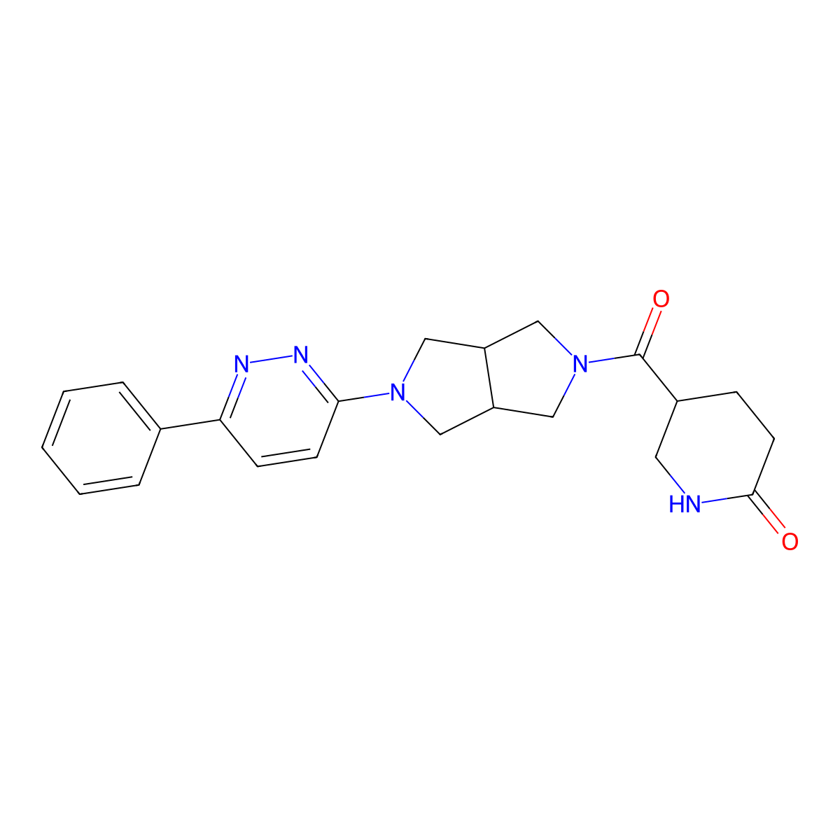 5-[5-(6-Phenylpyridazin-3-yl)-octahydropyrrolo[3,4-c]pyrrole-2-carbonyl]piperidin-2-one molecular structure, CAS 2415542-77-5