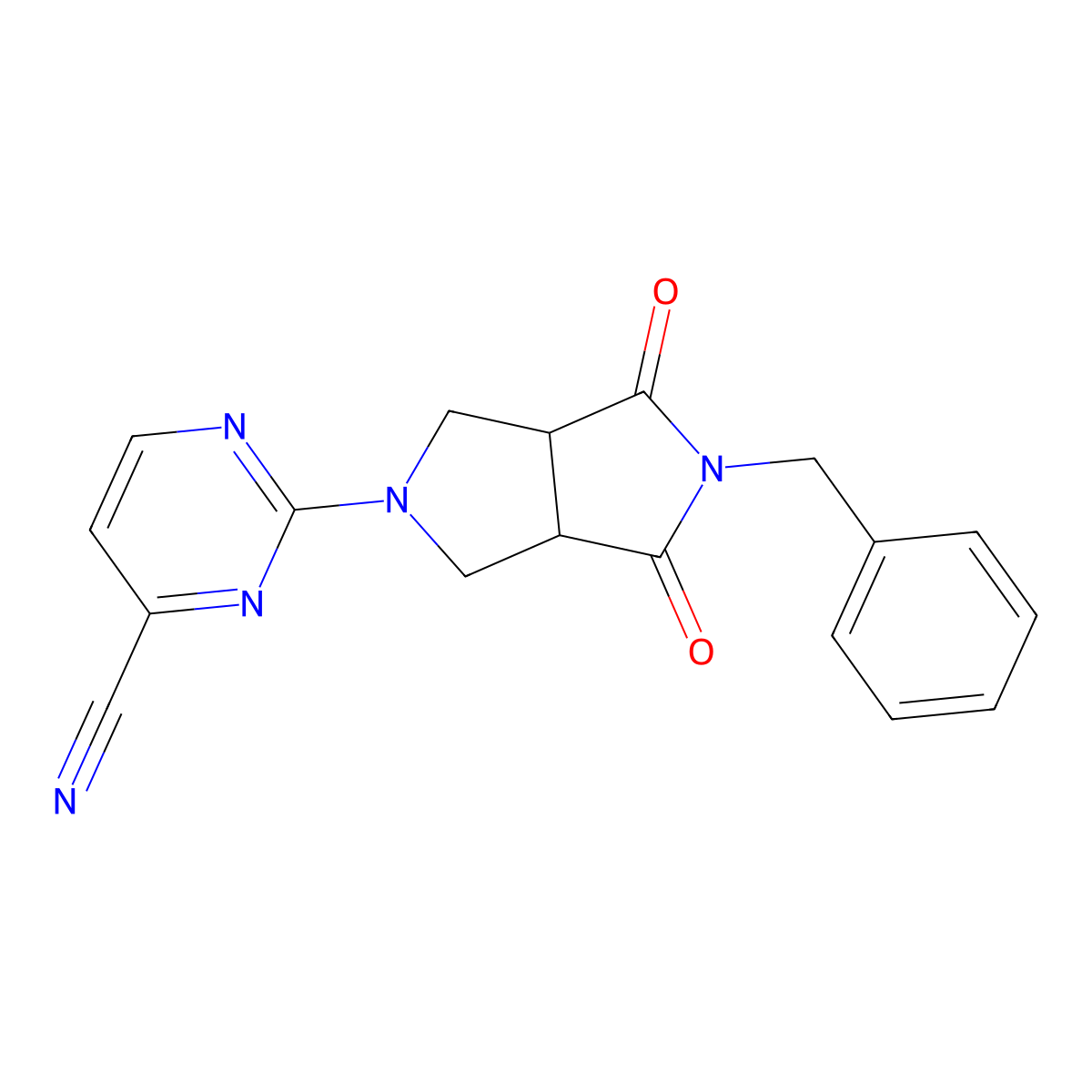 2-{5-Benzyl-4,6-dioxo-octahydropyrrolo[3,4-c]pyrrol-2-yl}pyrimidine-4-carbonitrile molecular structure, CAS 2415542-80-0