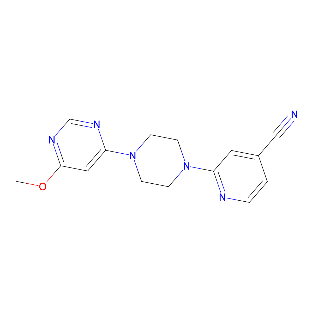 2-[4-(6-Methoxypyrimidin-4-yl)piperazin-1-yl]pyridine-4-carbonitrile molecular structure, CAS 2415542-83-3